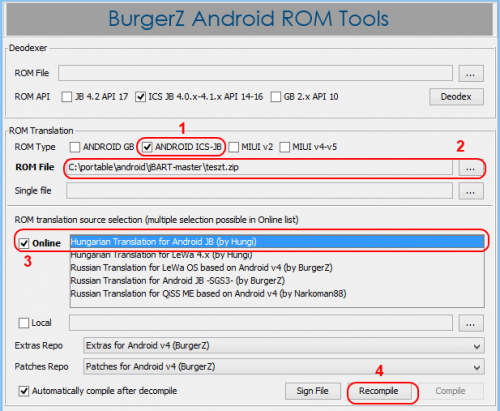 [/[I]"A fordítás menete röviden: 1. megadjuk a rom típust (Android ICS-JB valószínűleg) 2. A jBart-ban kiválasztjuk a zippelt forrásromot - a gyári firmware (.img) nem használható, csak egy CWM/TWRP Recovery-vel készített mentés! 3. a Rom Translation Source alatt az ONLINE-t választjuk, és kiválasztjuk a "Hungarian translation for Android JB (by hungi)" mappát. 4. Recompile gombra kattintunk, majd várunk. Esetleg olvashatjuk a logokat"[/I] A VibeUi-t szerintem nem tudja lefordítani, de a MIUIval menie kell.